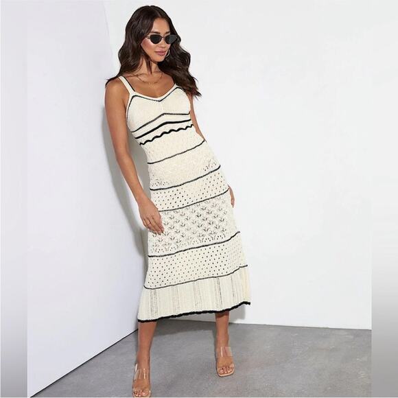 NWT Olive & Oak Off White and Black Crochet Summer Boho Midi Dress S - Picture 5 of 10